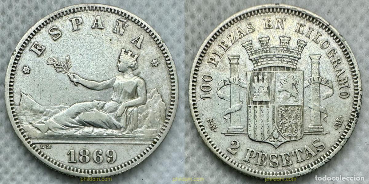 Monedas de Espa&ntilde;a: 3909 ESPA&Ntilde;A 1869 2 Pesetas Gobierno Provisional 1869 18-69 SN M
