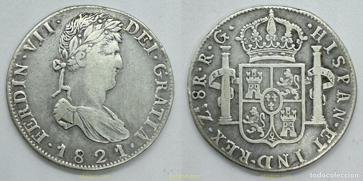 Coins of Spain: 3929 ESPA&Ntilde;A 1821 FERNANDO VII 1821 8 REALES ZACATECAS RG