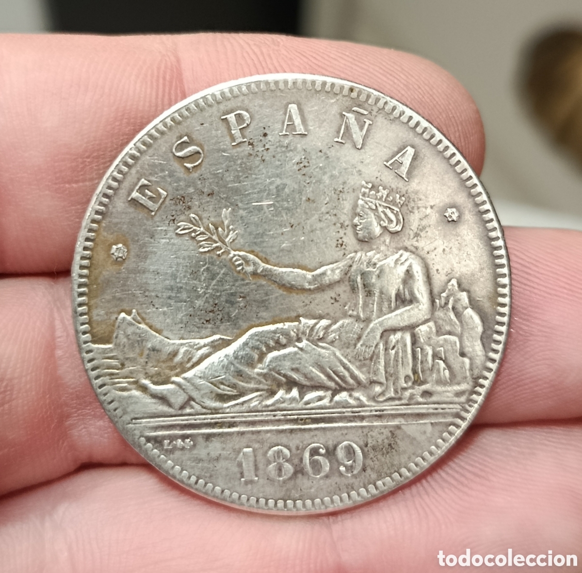 Monedas de Espa&ntilde;a: MONEDA DE 5 PESETAS DE 1869 FALSA DE &Eacute;POCA ESTRELLAS VISIBLES 18 69