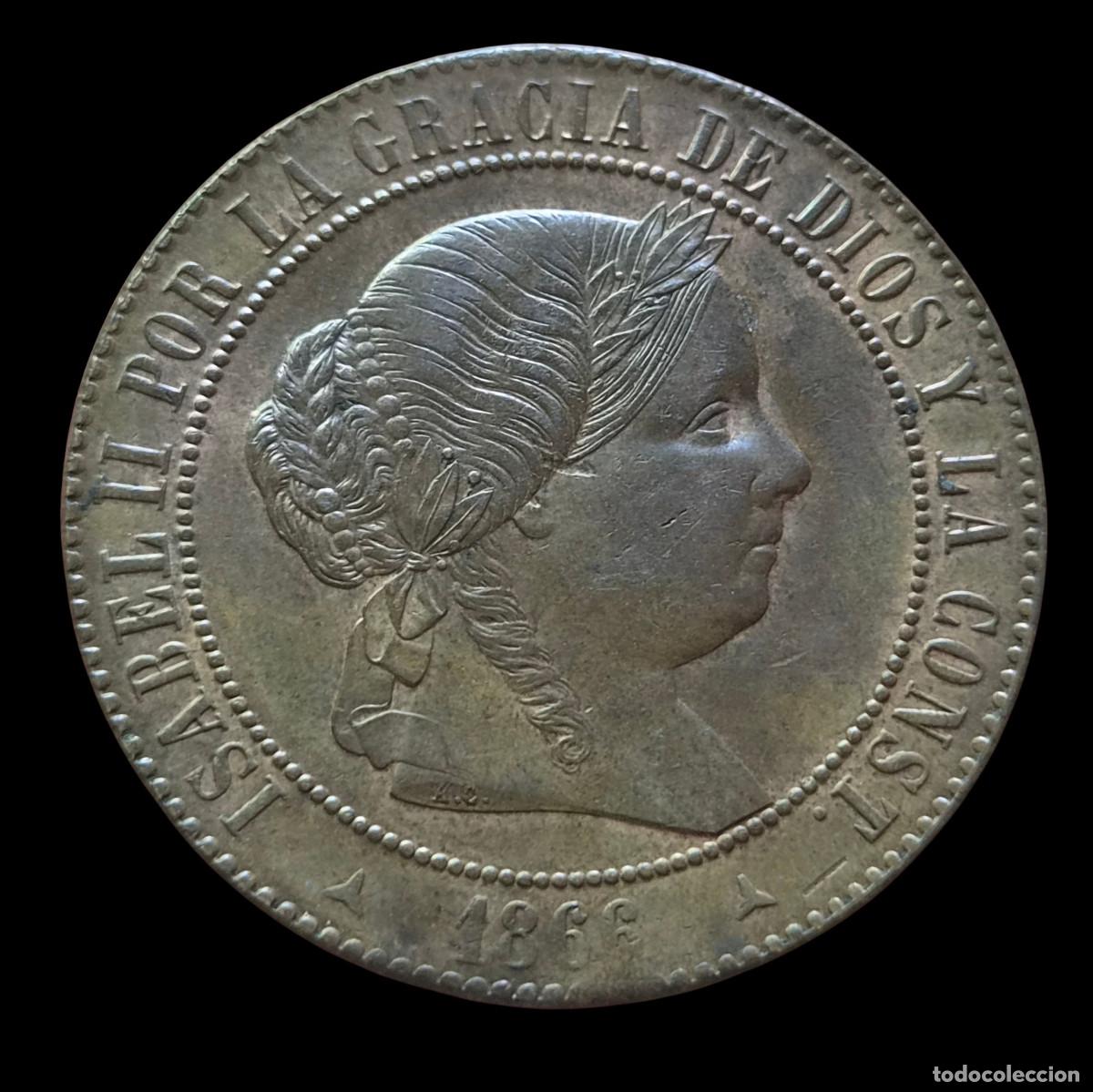 Monedas de Espa&ntilde;a: ISABEL 2&ordf; SEGOVIA 1866 5 CENTIMOS DE ESCUDO. MUY BONITA