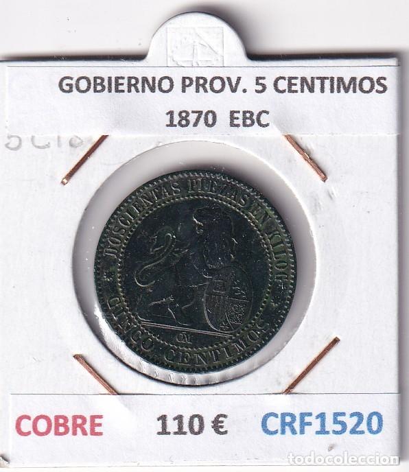 Moedas de Espanha: CRF1520 MONEDA ESPA&Ntilde;A GOBIERNO PROVISIONAL 5 CENTIMOS 1870 COBRE EBC