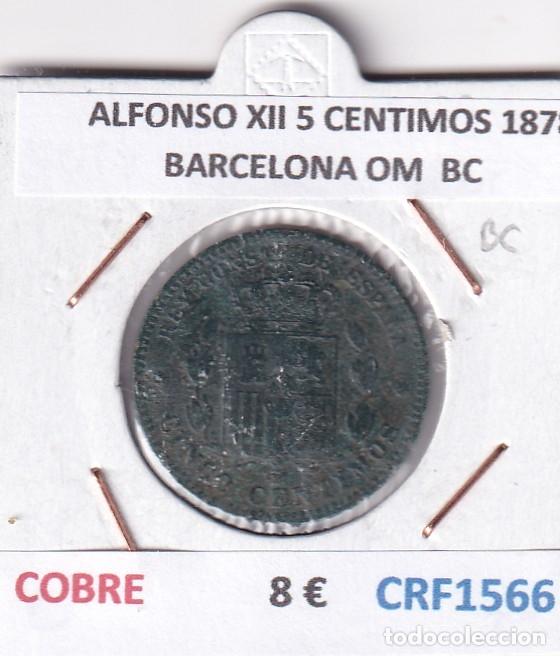 M&uuml;nzen von Spanien: CRF1566 MONEDA ESPA&Ntilde;A ALFONSO XII 5 CENTIMOS 1878 BARCELONA OM COBRE BC