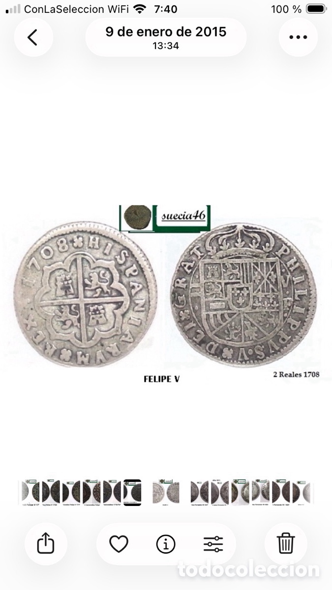 Monedas de Espa&ntilde;a: Moneda 2reales Felipe V a&ntilde;o 1708