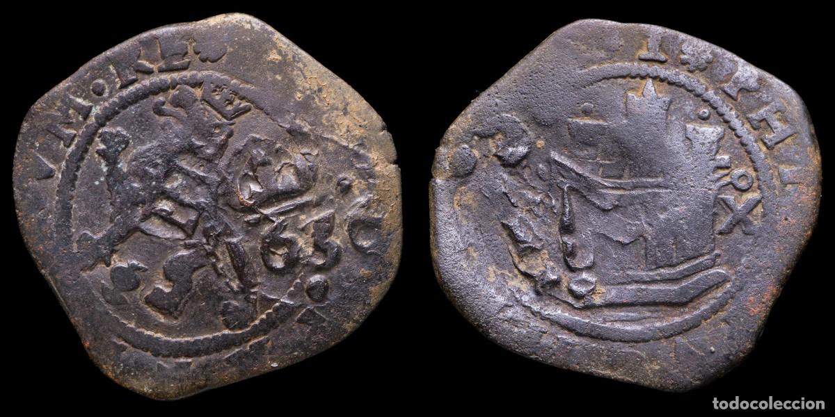 Monedas de Espa&ntilde;a: 1636, 4/6 Maravedis Philips III and IV, Cuenca Mint - 25 mm / 3,69 gr.