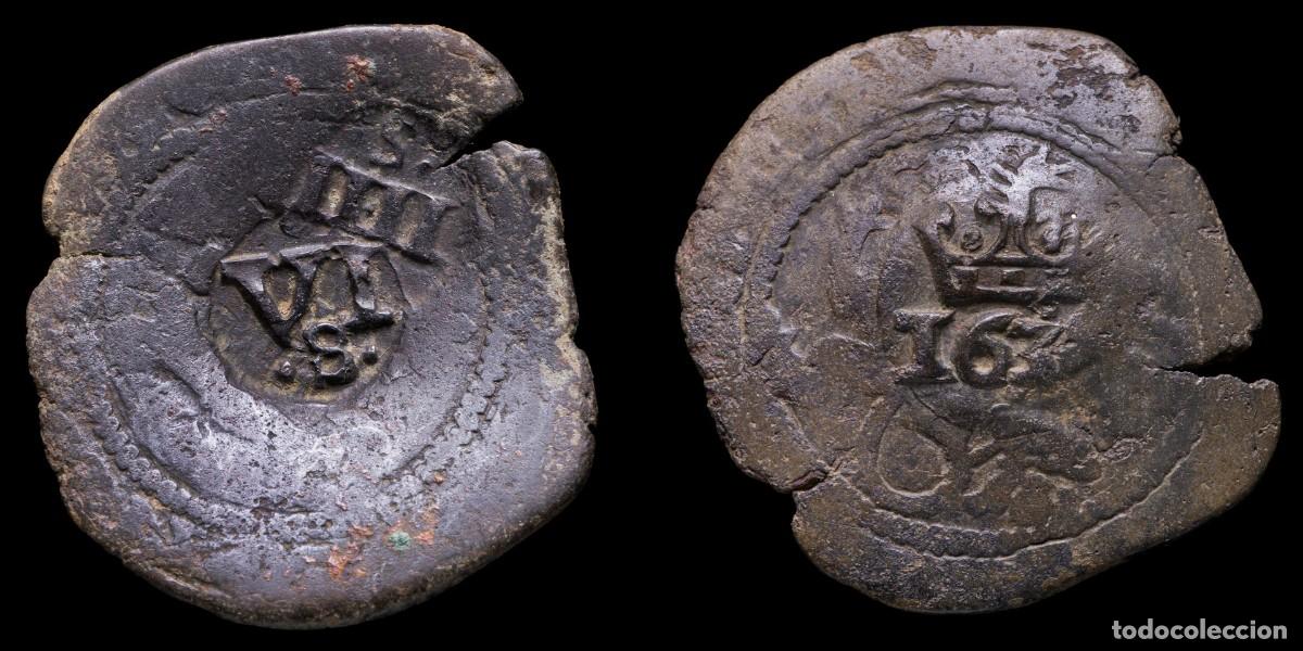 Monedas de Espa&ntilde;a: 1636, 4/6 Maravedis Philips III and IV, Sevilla Mint - 24 mm / 4,34 gr.