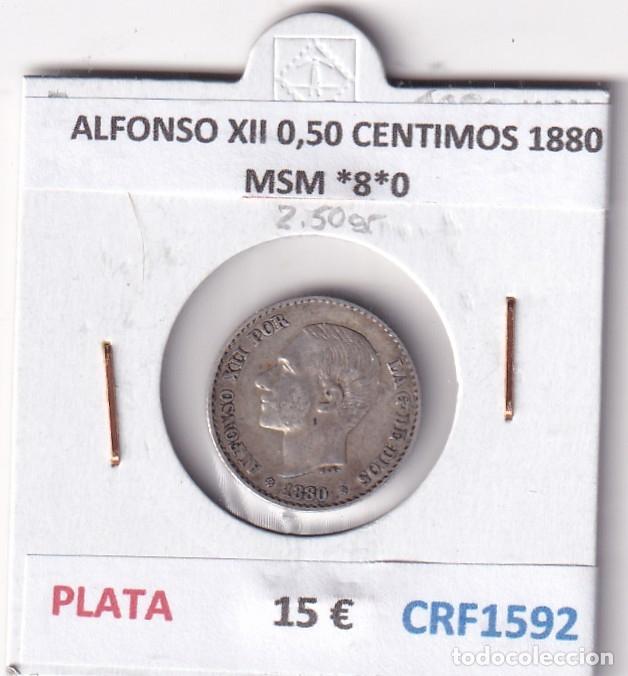Coins of Spain: CRF1592 MONEDA ESPA&Ntilde;A ALFONSO XII 0,50 CENTIMOS 1880 MSM *8*0 PLATA