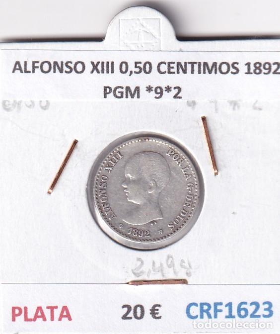 Monedas de Espa&ntilde;a: CRF1623 MONEDA ESPA&Ntilde;A ALFONSO XIII 0,50 CENTIMOS 1892 PGM *9*2 PLATA