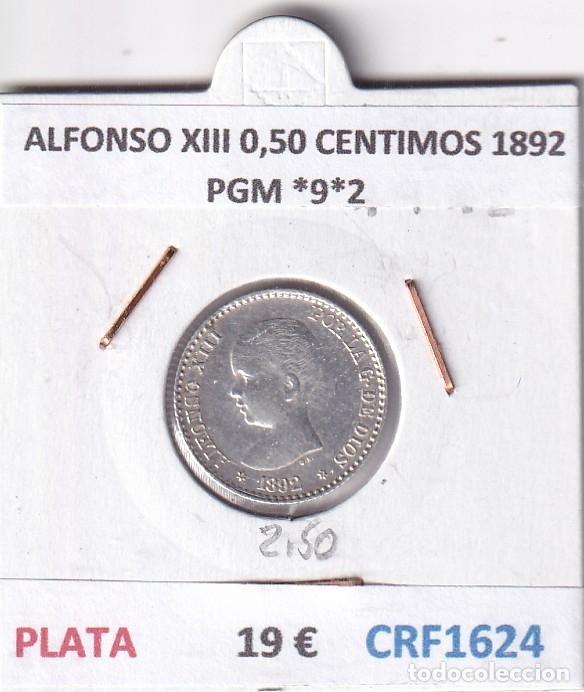 Monedas de Espa&ntilde;a: CRF1624 MONEDA ESPA&Ntilde;A ALFONSO XIII 0,50 CENTIMOS 1892 PGM *9*2 PLATA