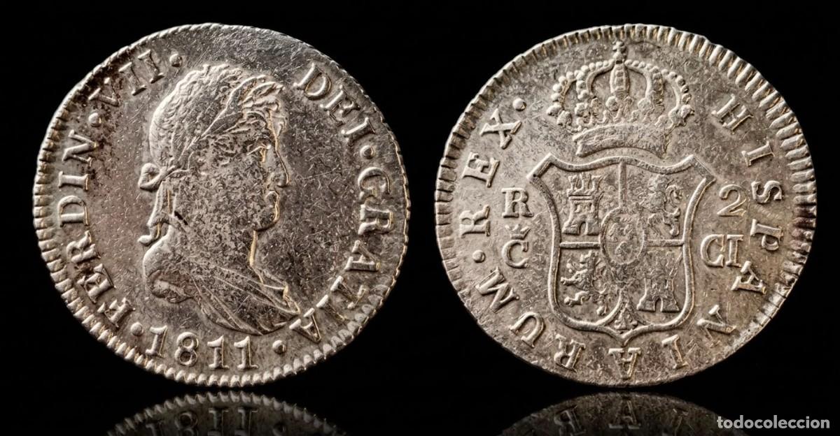 Monete da Spagna: Espa&ntilde;a Fernando VII - 2 Reales 1811 CI C&aacute;diz Km 460.1 Plata