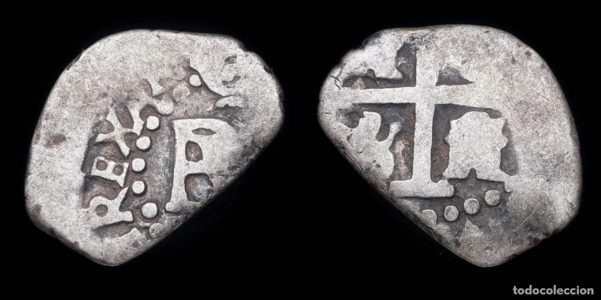 Monedas de Espa&ntilde;a: 1/2 Silver Real Macuquina Philips V, Lima Mint - 16 mm / 1,17 gr.