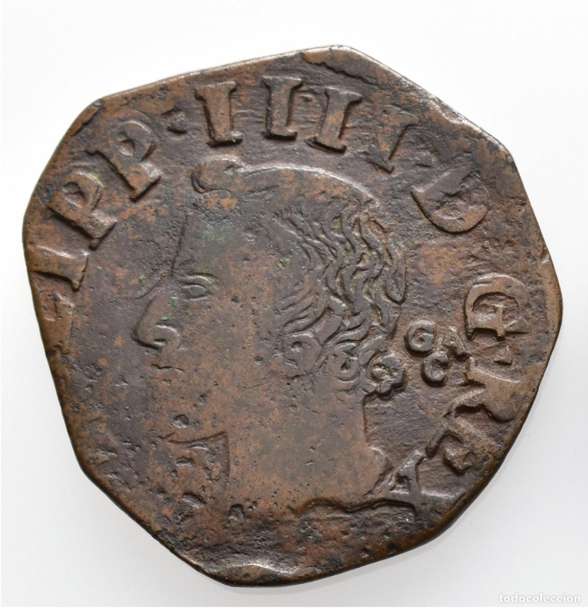 Monedas de Espa&ntilde;a: SC-Imperio espa&ntilde;ol. Felipe IV. 1 Grano. 1647 N&aacute;poles. Cobre 8,5 g.