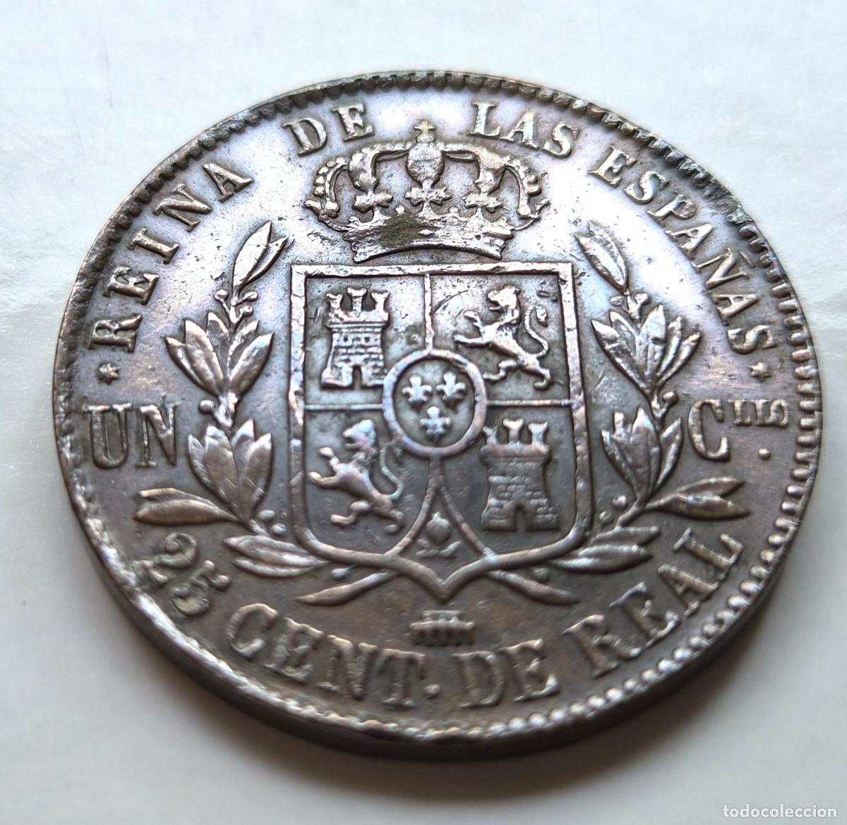 Monedas de Espa&ntilde;a: ISABEL 2&ordf; SEGOVIA. 25 CENTIMOS DE REAL 1859 - Foto 2