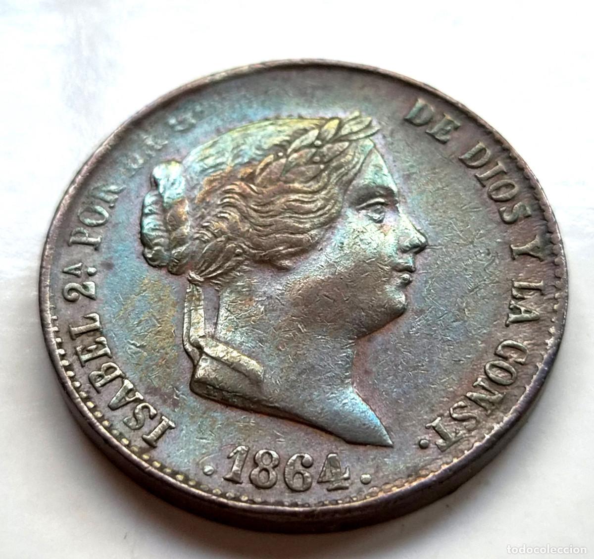 Monedas de Espa&ntilde;a: ISABEL 2&ordf; SEGOVIA. 25 CENTIMOS DE REAL 1864 - Foto 2