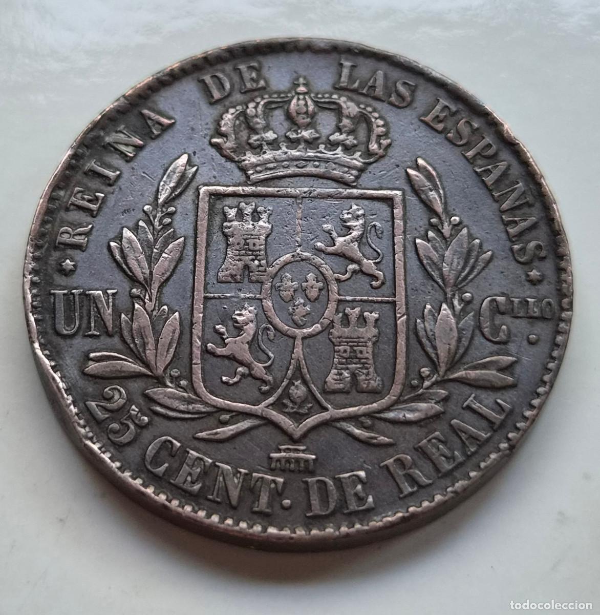 Monedas de Espa&ntilde;a: ISABEL 2&ordf; SEGOVIA. 25 CENTIMOS DE REAL 1859 - Foto 3