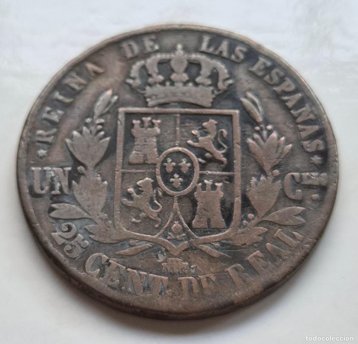 Monedas de Espa&ntilde;a: ISABEL 2&ordf; SEGOVIA. 25 CENTIMOS DE REAL 1854 - Foto 2