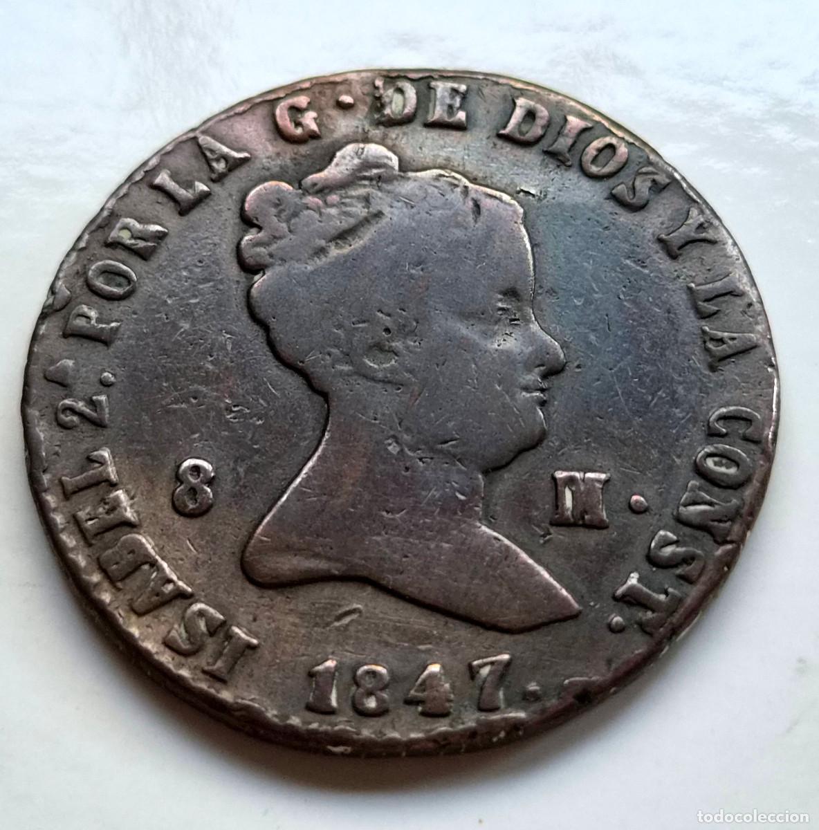 Monedas de Espa&ntilde;a: ISABEL 2&ordf; SEGOVIA 8 MARAVEDIS 1847