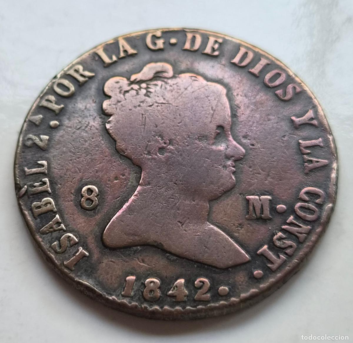 Monedas de Espa&ntilde;a: ISABEL 2&ordf; SEGOVIA 8 MARAVEDIS 1842