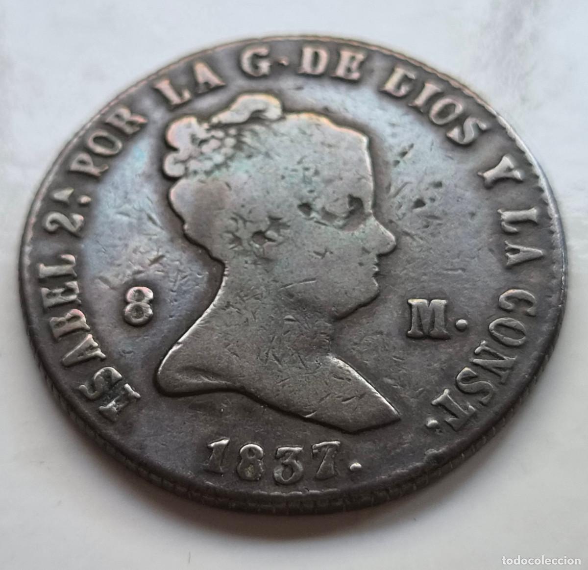 Monedas de Espa&ntilde;a: ISABEL 2&ordf; SEGOVIA 8 MARAVEDIS 1837