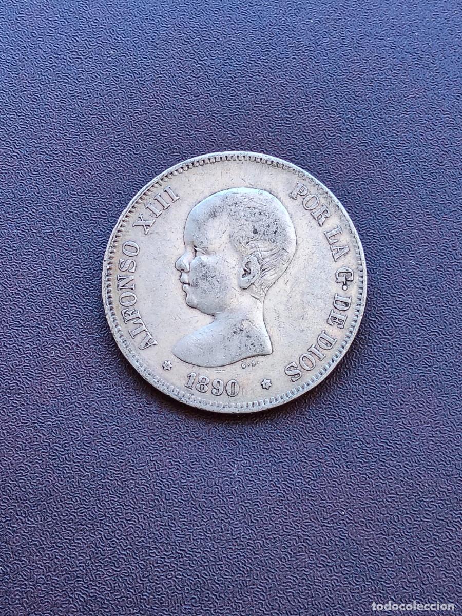 Monedas de Espa&ntilde;a: MONEDA DE 5 PESETAS DE ALFONSO XIII, DEL A&Ntilde;O 1890*18-90.MP M.DE PLATA. ORIGINAL%