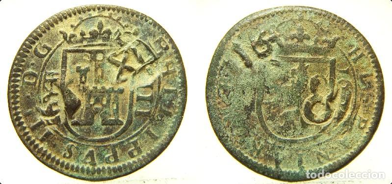 Monedas de Espa&ntilde;a: Moneda de Felipe III 8 maravedis , resellados mide 2,6 cm