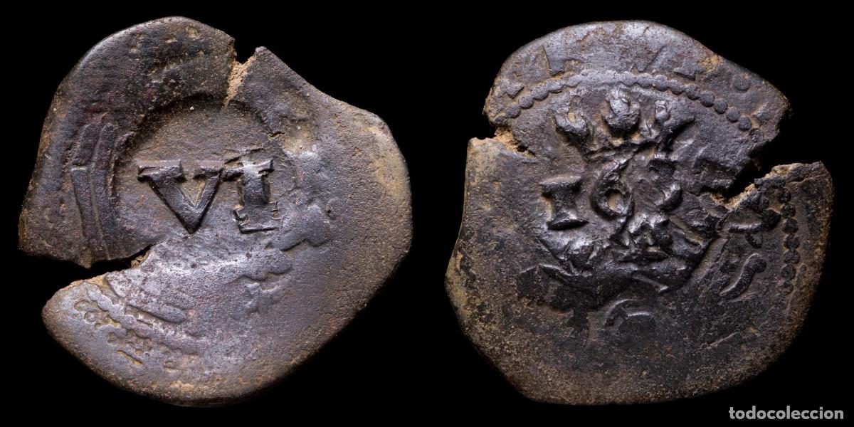 Monedas de Espa&ntilde;a: 1636, 6 Maravedis Philips IV Resello, Valladolid Mint - 23 mm/ 4,25 gr.