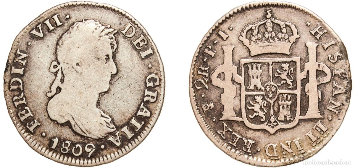Monedas de Espa&ntilde;a: Bolivia Spanish colony 1809 PJ 2 Reales - Ferndinand VII Silver (.896) Potosi Mint 6.5g VF KM 83