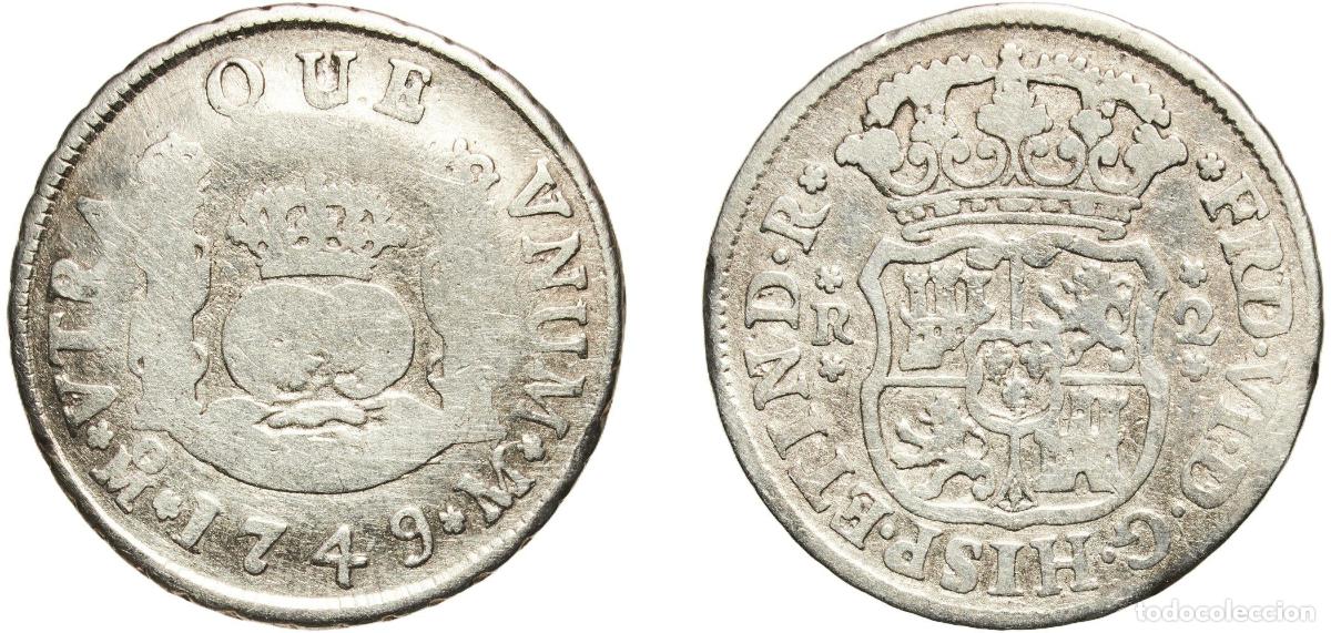 Monedas de Espa&ntilde;a: Mexico Spanish colony 1749 Mo M 2 Reales - Fernando VI Silver (.917) Casa de Moneda de M&eacute;xico Mint