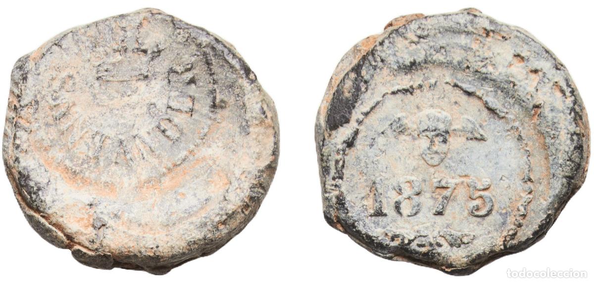 Monedas de Espa&ntilde;a: Spain Kingdom 1875 Seal - Santander Lead 4.47g VF