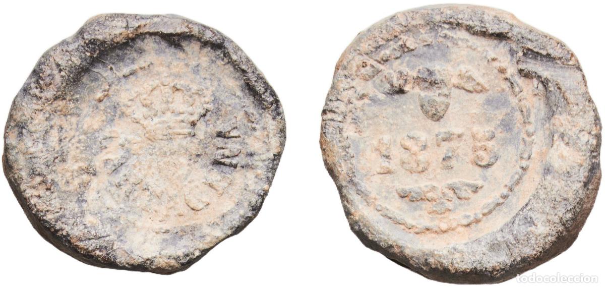 Monedas de Espa&ntilde;a: Spain Kingdom 1875 Seal - Santander Lead 4.97g VF