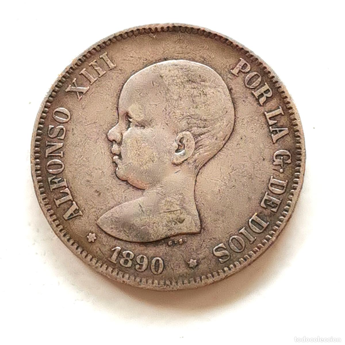 Monedas de Espa&ntilde;a: 5 Pesetas Alfonso XIII 1890 &ldquo;El Pel&oacute;n&rdquo; Plata - Moneda antigua Espa&ntilde;a Duro de plata
