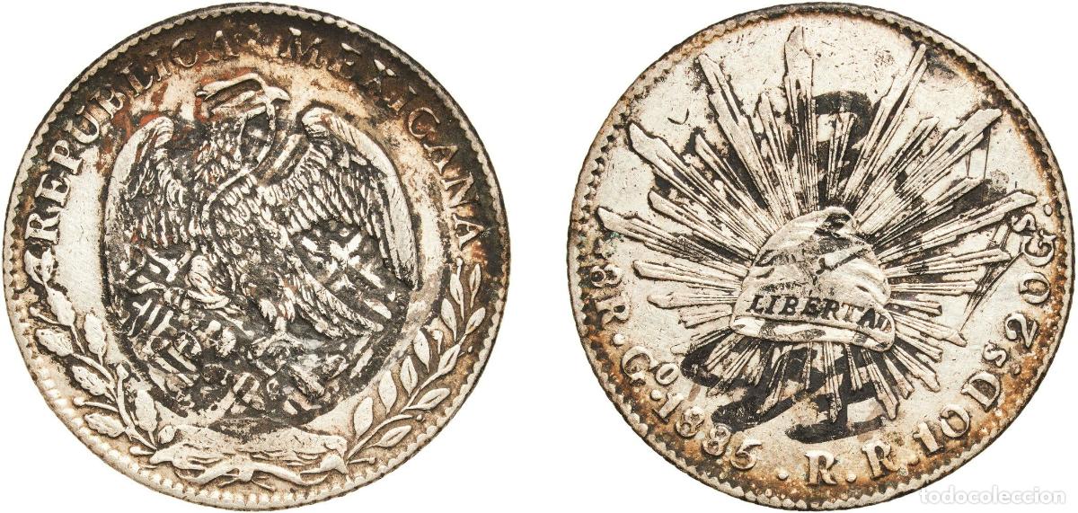 Monedas de Espa&ntilde;a: Mexico Federal Republic 1885 Go RR 8 Reales (Chinese ink Chopmarked) Silver (.903) Casa de Moneda d