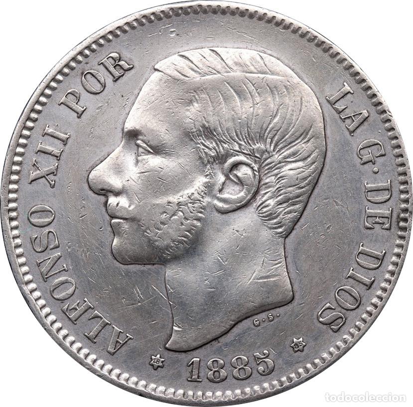 Monedas de Espa&ntilde;a: 5 PESETAS 1885 18-85 ALFONSO XII Madrid MS M, moneda