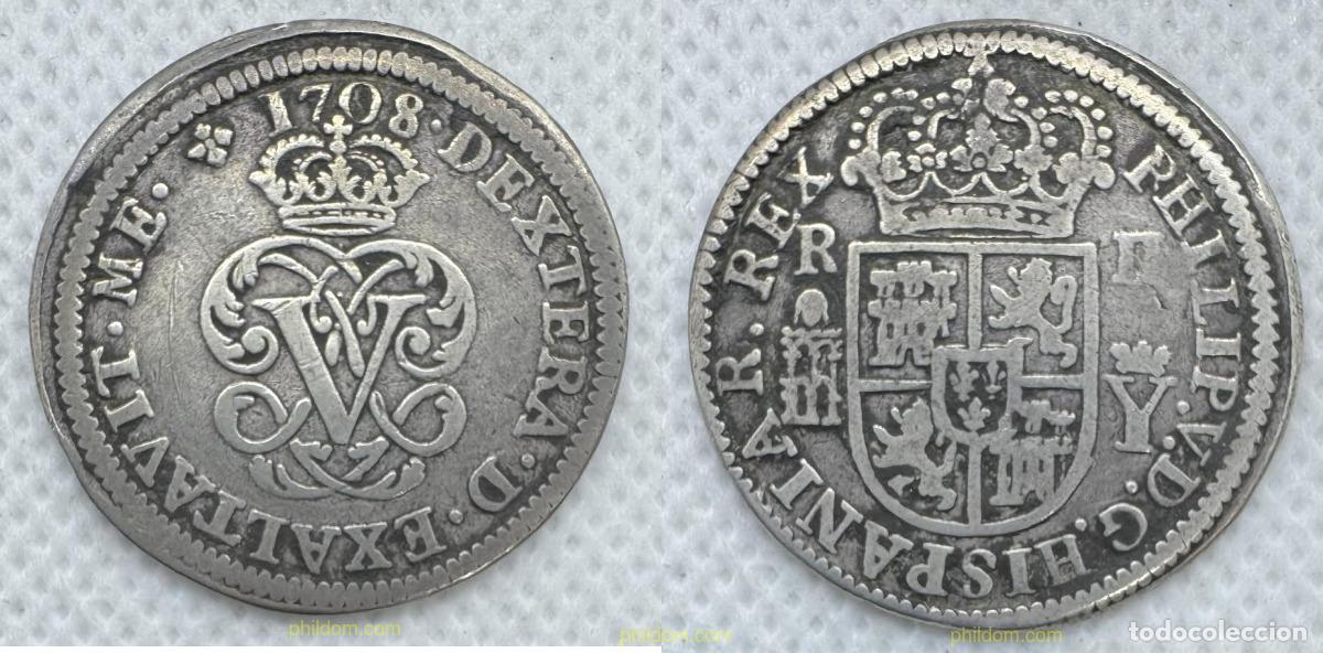 Monnaies d'Espagne: 5134 ESPA&Ntilde;A 1708 FELIPE V 2 REALES 1708 SEGOVIA Y