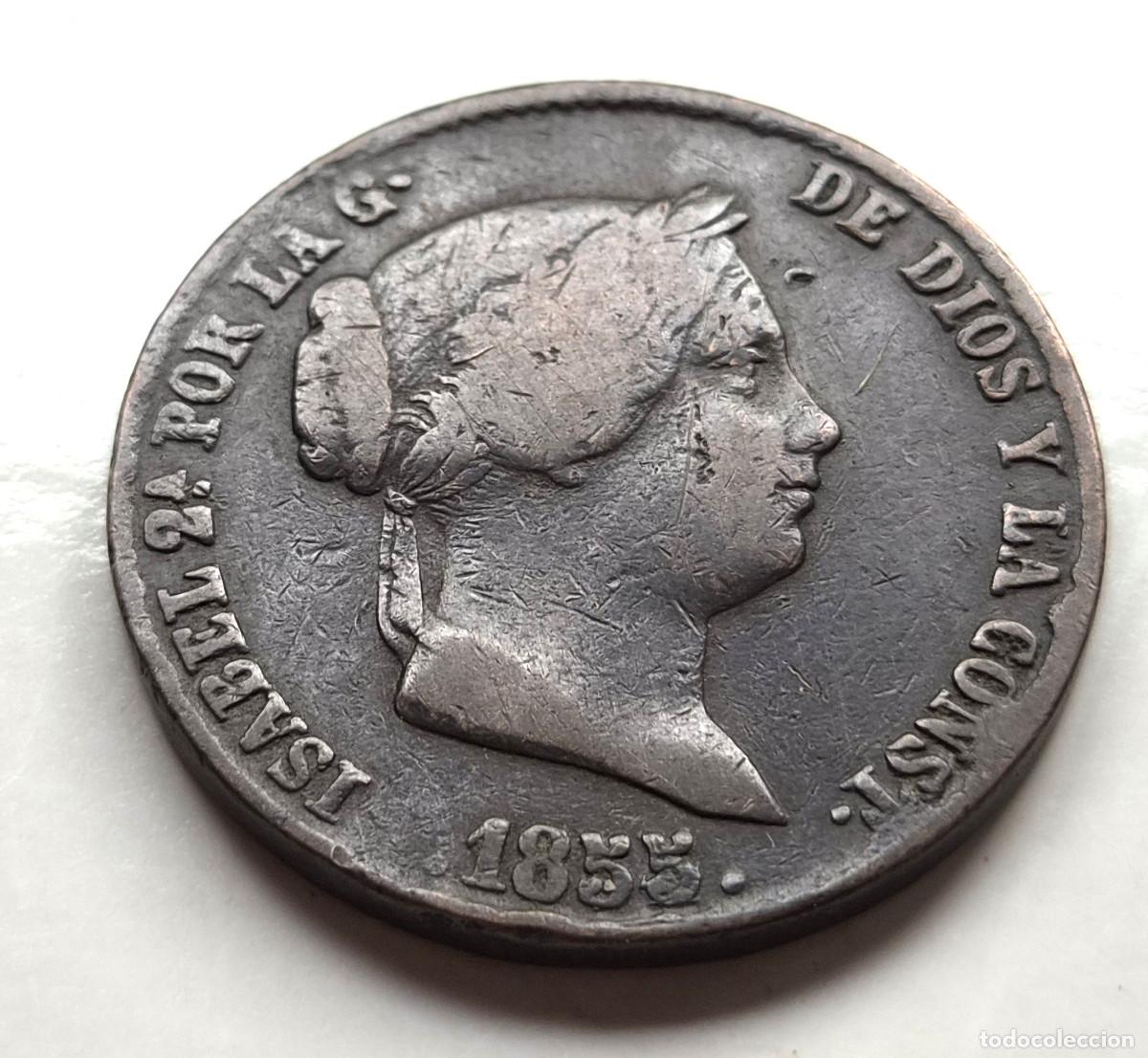 Monedas de Espa&ntilde;a: ISABEL 2&ordf; SEGOVIA. 25 CENTIMOS DE REAL 1855 sobre 4