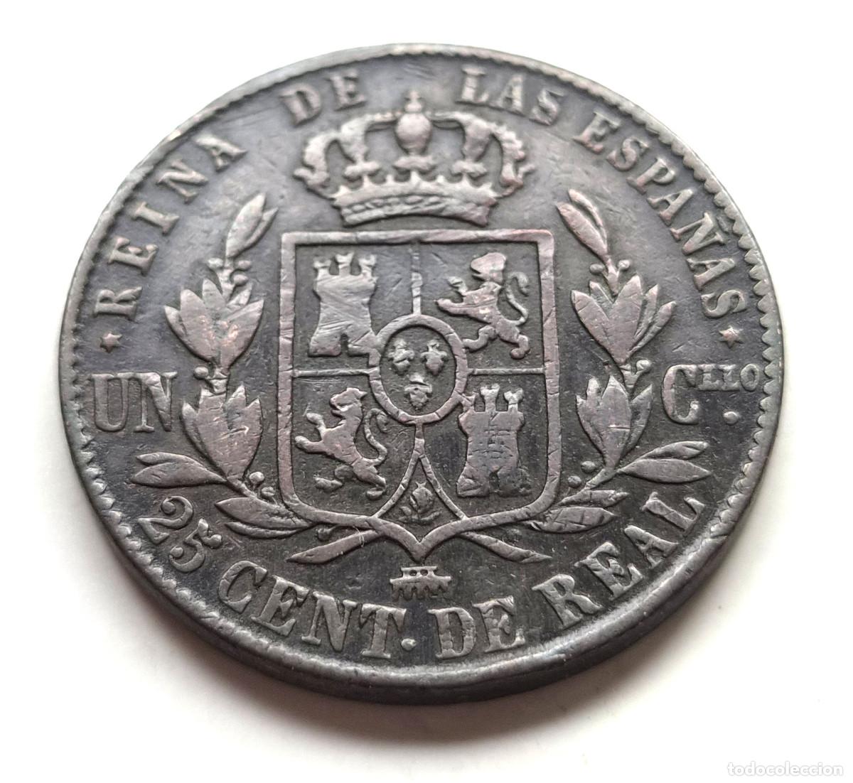 Monedas de Espa&ntilde;a: ISABEL 2&ordf; SEGOVIA. 25 CENTIMOS DE REAL 1862 - Foto 2