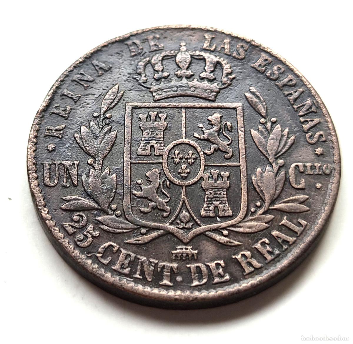 Monedas de Espa&ntilde;a: ISABEL 2&ordf; SEGOVIA. 25 CENTIMOS DE REAL 1863 - Foto 2