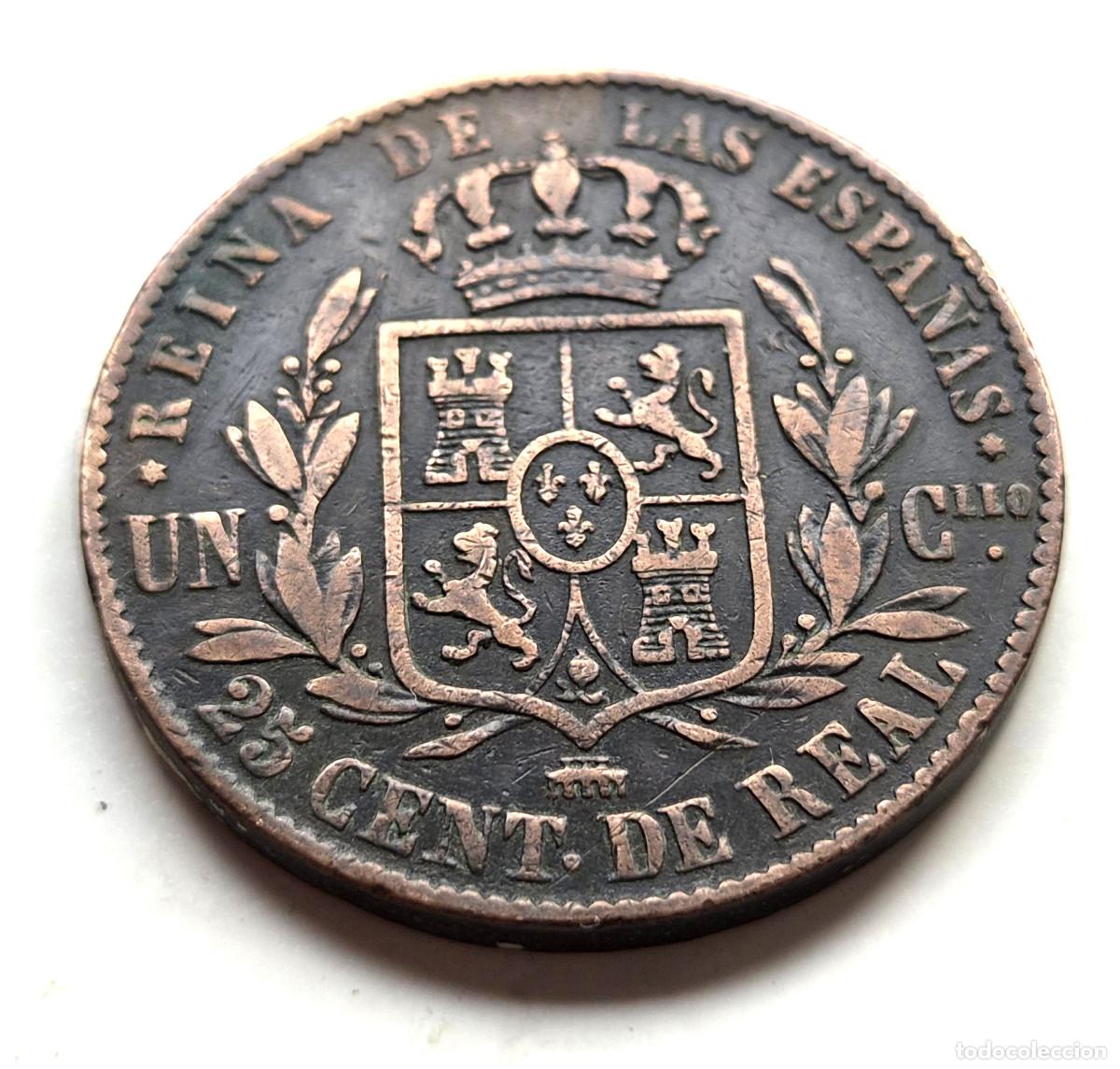 Monedas de Espa&ntilde;a: ISABEL 2&ordf; SEGOVIA. 25 CENTIMOS DE REAL 1859 - Foto 2