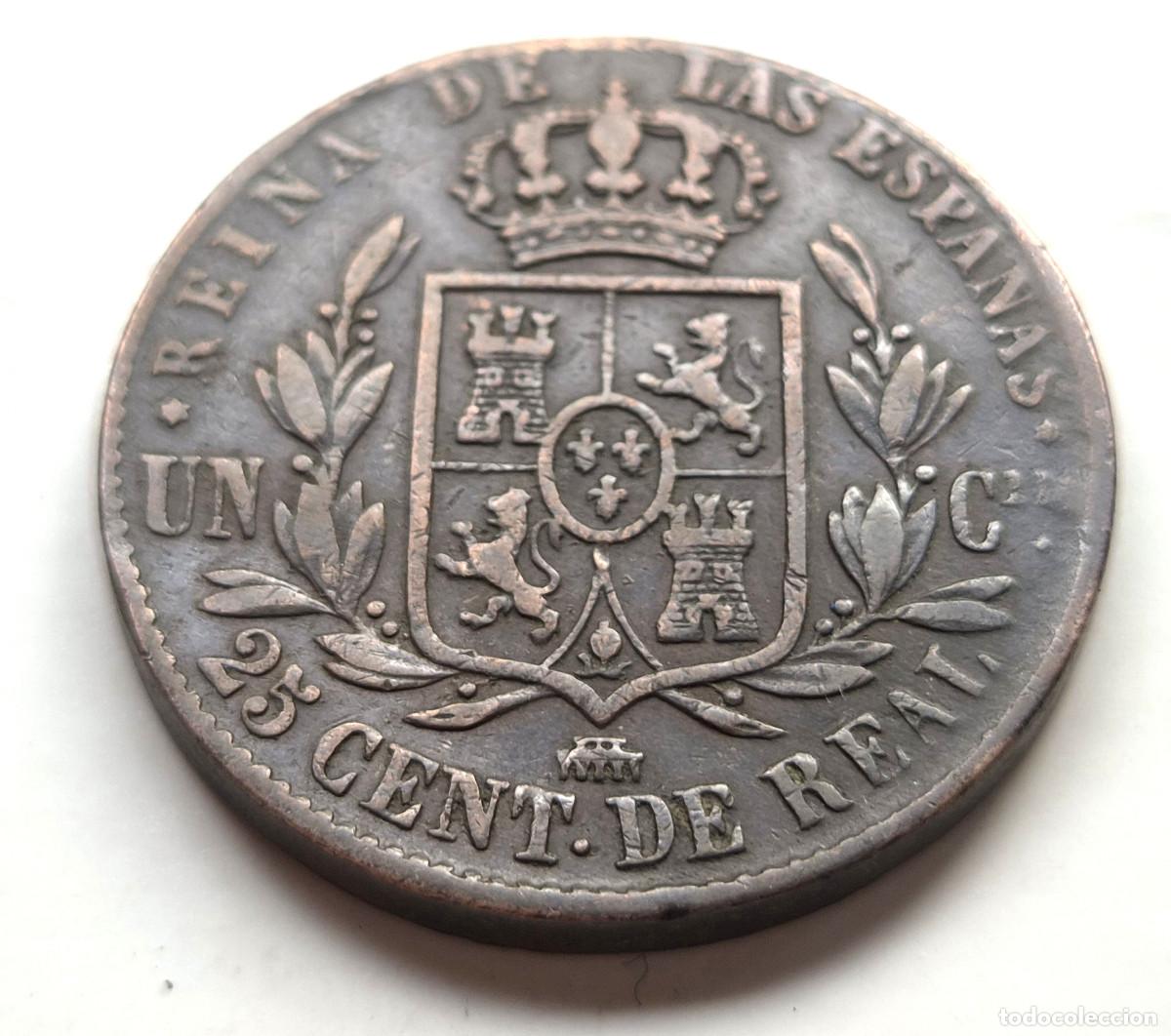 Monedas de Espa&ntilde;a: ISABEL 2&ordf; SEGOVIA. 25 CENTIMOS DE REAL 1864 - Foto 2