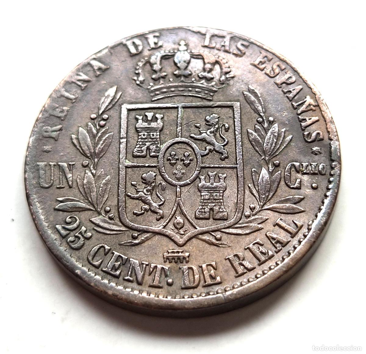 Monedas de Espa&ntilde;a: ISABEL 2&ordf; SEGOVIA. 25 CENTIMOS DE REAL 1855 - Foto 2