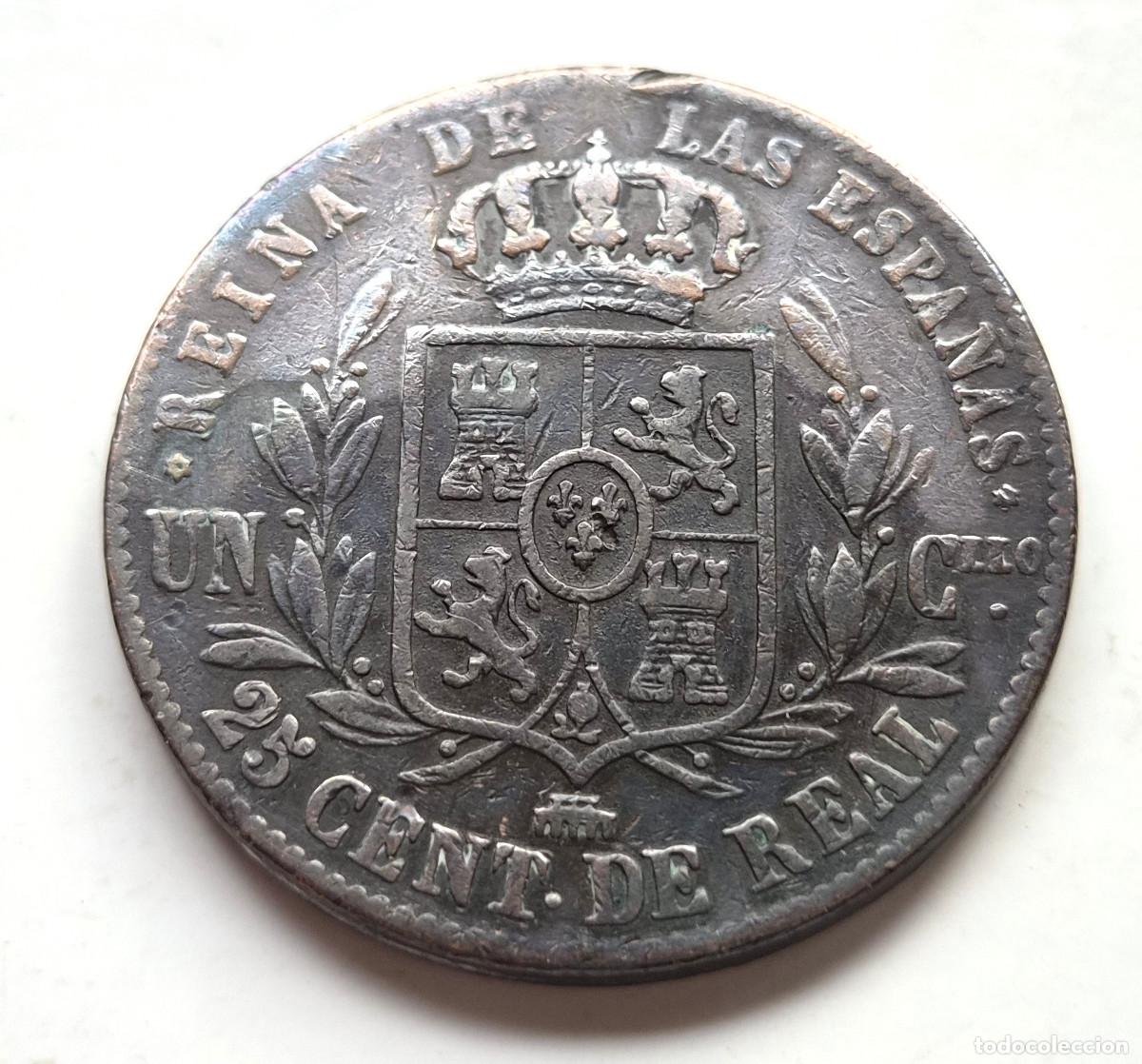 Monedas de Espa&ntilde;a: ISABEL 2&ordf; SEGOVIA. 25 CENTIMOS DE REAL 1857 - Foto 2