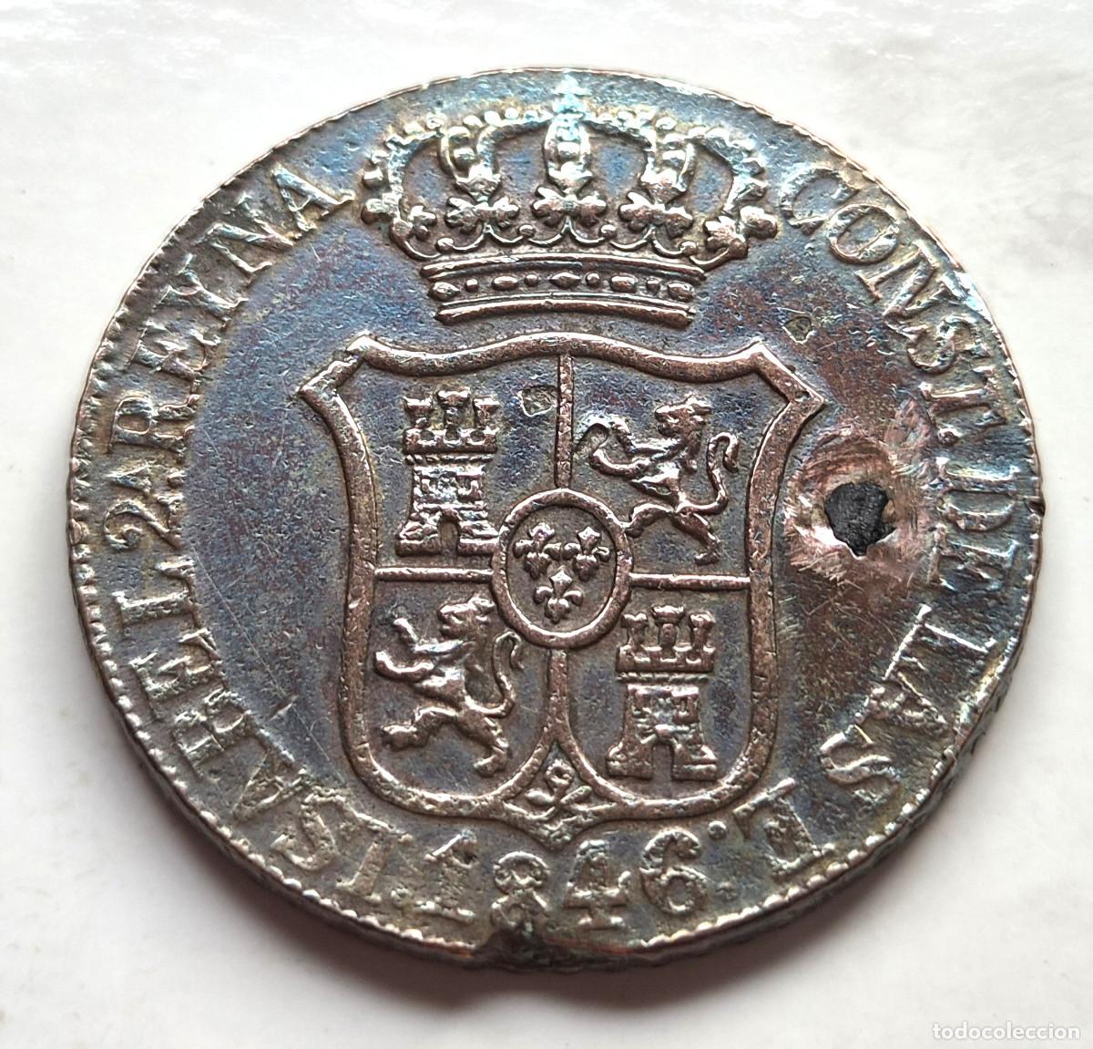 Monedas de Espa&ntilde;a: ISABEL 2&ordf; CATALU&Ntilde;A. 6 CUARTOS 1846. Flores de 7 p&eacute;talos. Agujerito en campo