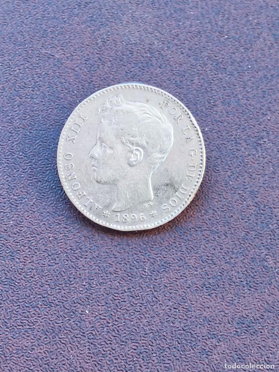 Monedas de Espa&ntilde;a: MONEDA DE 1 PESETA DE ALFONSO XIII DEL A&Ntilde;O 1896*18-96 PG V..DE PLATA.(FECHA ESCASA)