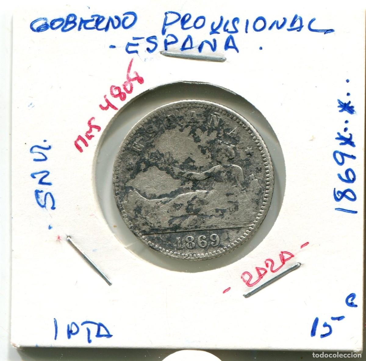Monedas de Espa&ntilde;a: UNA PESETA GOBIERNO PROVISIONAL A&Ntilde;O 1869 *..*.. SN.M ( RARA ) ( MES4808 )