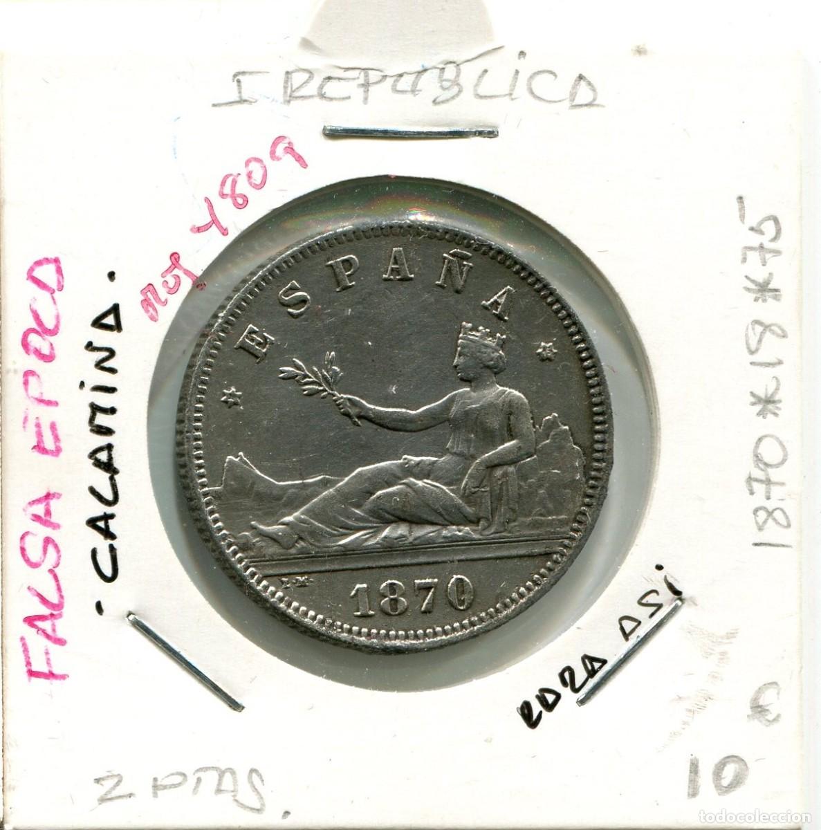 Monedas de Espa&ntilde;a: 2 PESETAS I REPUBLICA A&Ntilde;O 1870 *18*75 ( FALSA EPOCA , CALAMINA ) ( MES4809 )