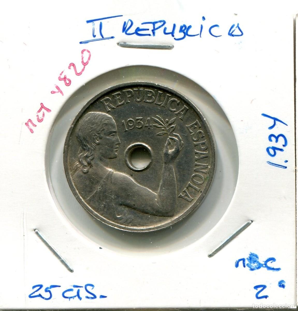 Monedas de Espa&ntilde;a: 25 CENTIMOS II REPUBLICA A&Ntilde;O 1934 ( MBC ) ( MES4820 )