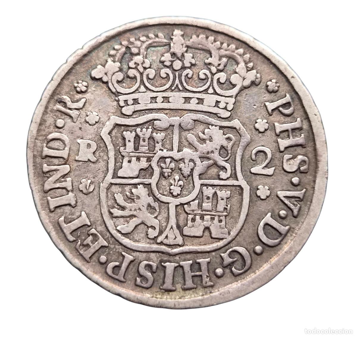 Monedas de Espa&ntilde;a: FELIPE V MEXICO M 2 REALES COLUMNARIO 1744
