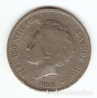 Monedas de Espa&ntilde;a: ALFONSO XIII 5 PESETAS EMISION 1892 PG M MADRID