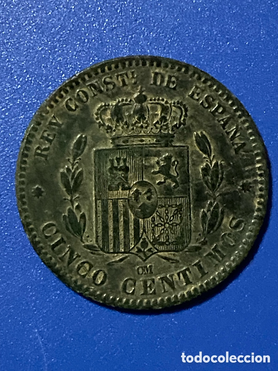 Monedas de Espa&ntilde;a: Alfonso XII 5 Centimos 1877 - Foto 2