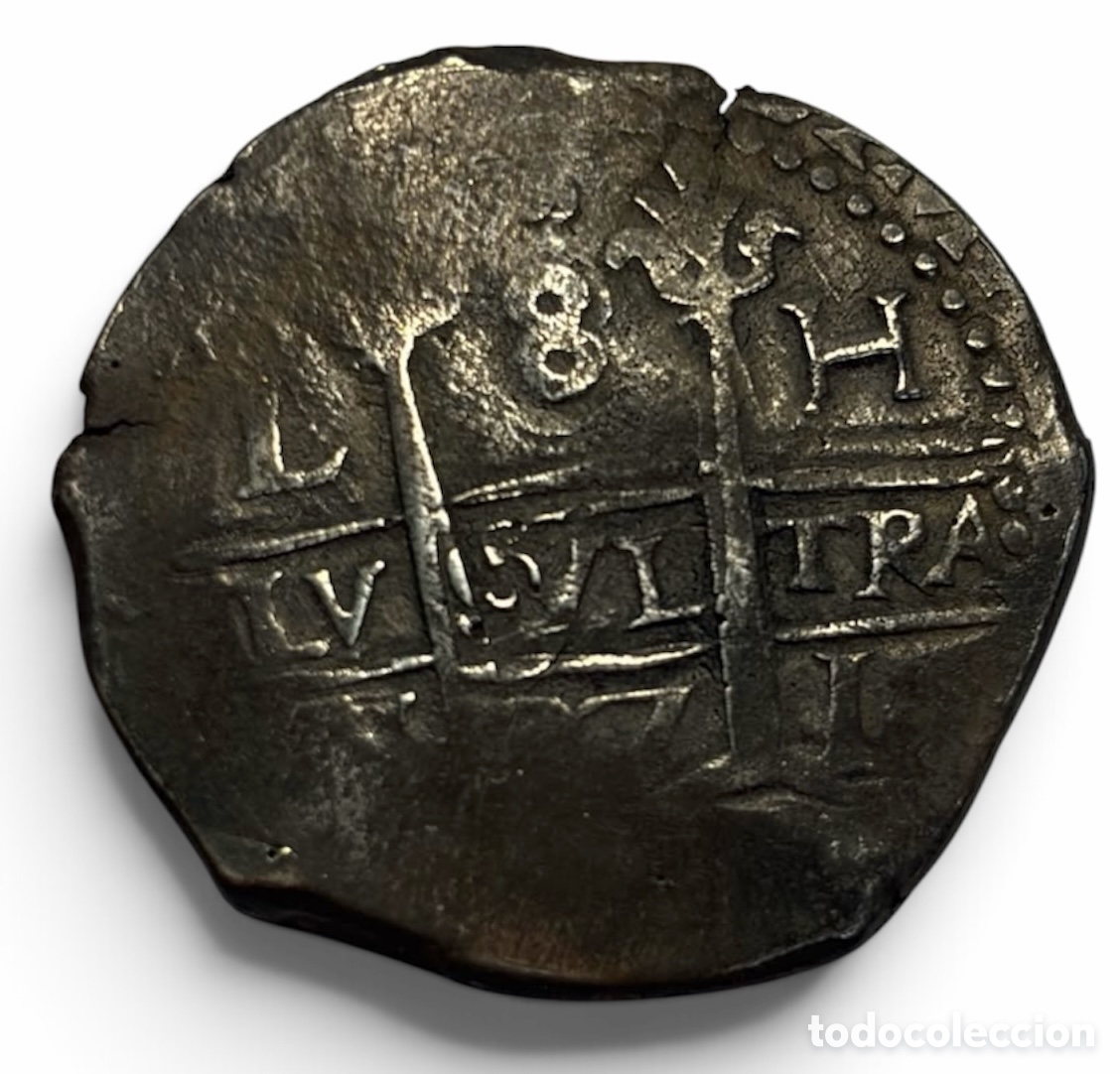 Monedas de Espa&ntilde;a: Moneda espa&ntilde;ola 8 reales Macuquinos Lima, moneda de plata
