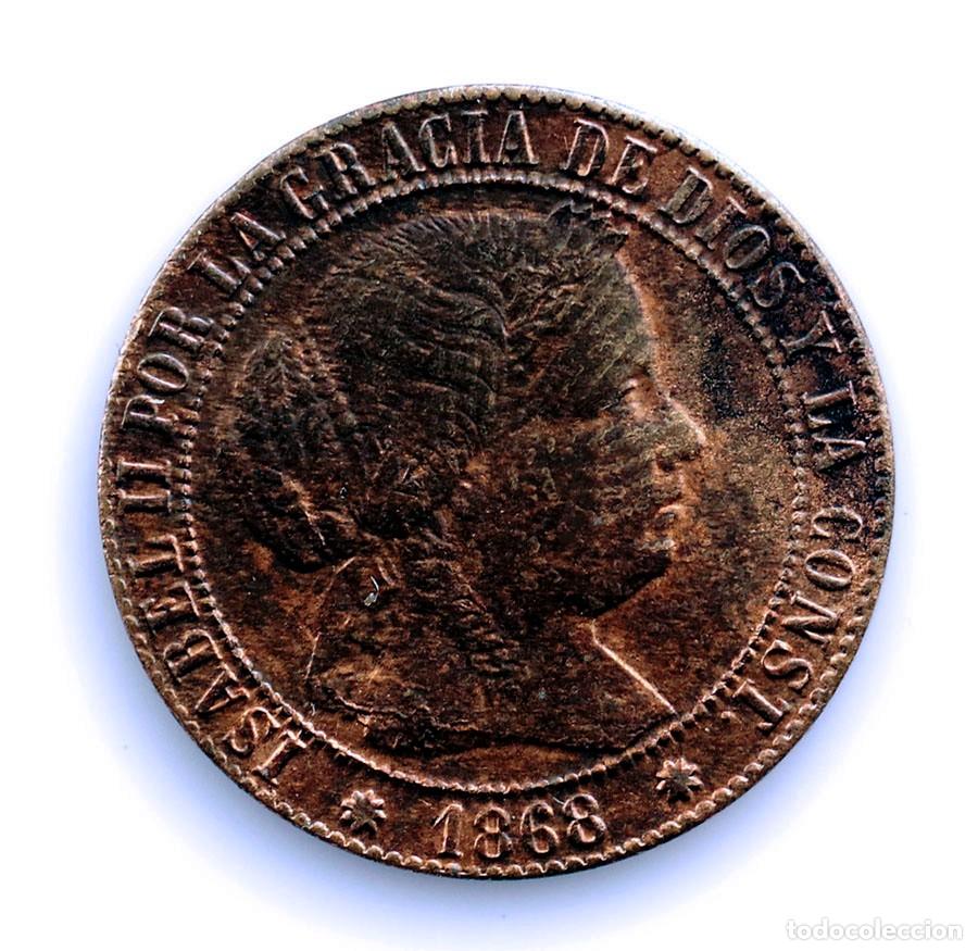 Monedas de Espa&ntilde;a: SC-Spain-Isabel II. 1 centimo de Escudo 1868 Barcelona. Cobre 2,5 g